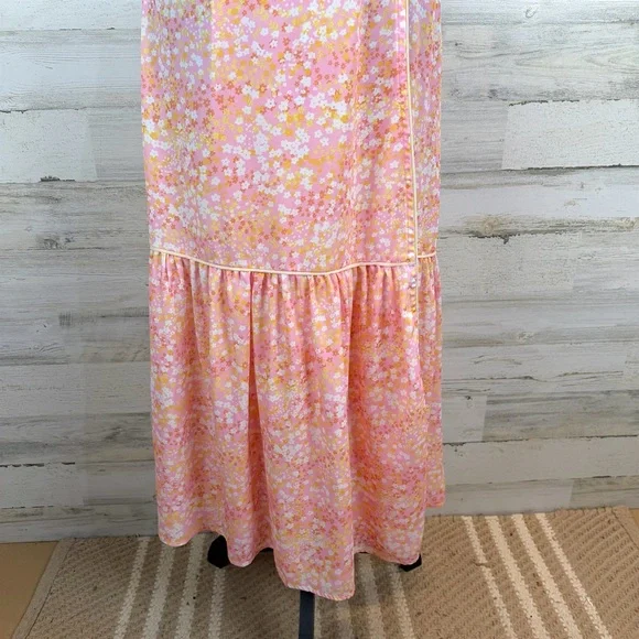 LaRoque Floral Wrap Midi Dress Pink Yellow Cottagecore Preppy Feminine Small - Picture 14 of 16